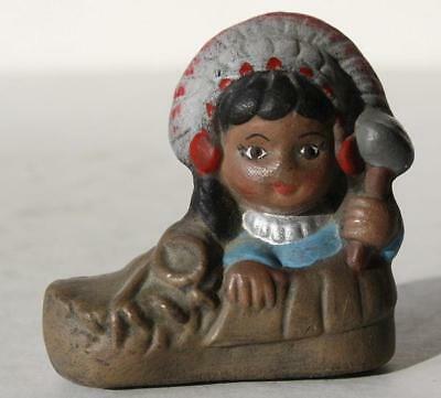Native American Indian Boy Moccasin Figure Ceramic-Porcelain Hand Painted-CUTE