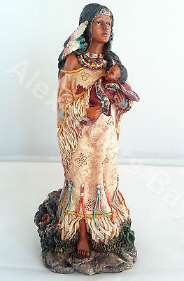 11 Inch Indian Girl w/ Baby Statue Figure Figurine Warrior Indio India American