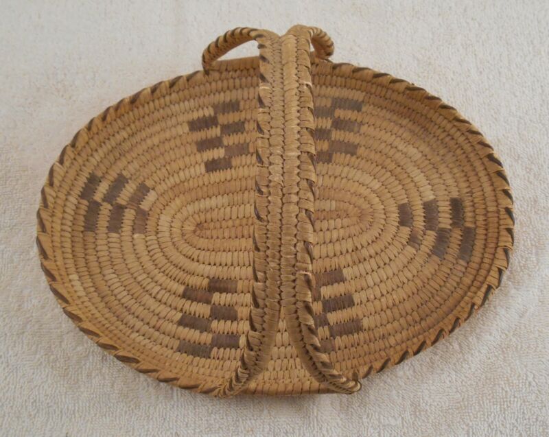 Rare Vintage Handwoven Native American Oval Basket / Tray with Handle