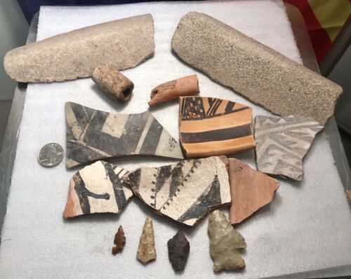 REILLY’S ROCKS: Arizona Artifacts Lot, 14 Items Anasazi/Zuni, Shards, Arrowheads
