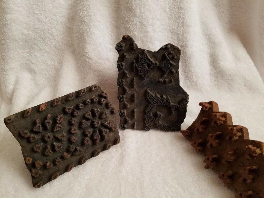 Vintage Hand Carved Wood Block Textile Fabric Printing Stamps (3)