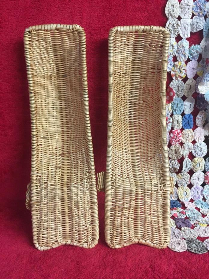 Pair of 2 Vintage Cesta Wicker Scoops for Jai Alai Hand Woven Rattan Hong Kong