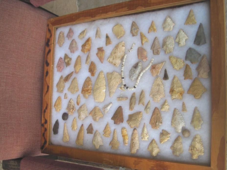 ARROWHEAD ARTIFACTS  (APPROXIMATELY 70 INSIDE DISPLAY CASE)