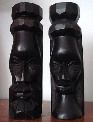 PAIR OF HAND CARVED (MAN & WOMAN) JAMAICAN WOODEN TIKI HEADS