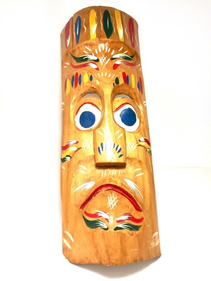 Hand Carved Tribal Wood Mask Totem Tiki Vintage 24in. x 8.50in.