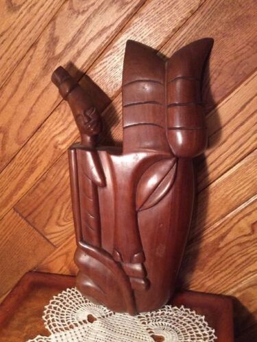 Vintage Hand Carved Mahogany Wood Face Sculpture