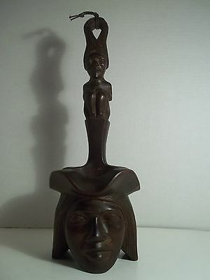 Vintage Hand Carved Wood Polynesian Dipper Statue Wall Pocket Candle Holder Tiki