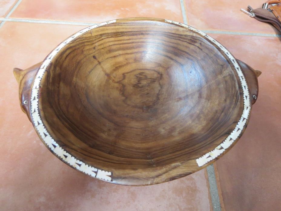 Soloman Islands BEAUTIFUL wooden bowl mother of pearl inlay