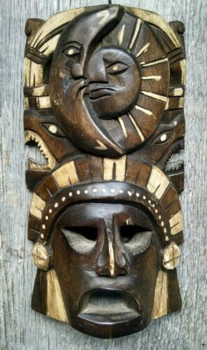 Wooden Tiki Mask Head Wall Hanging 9.5