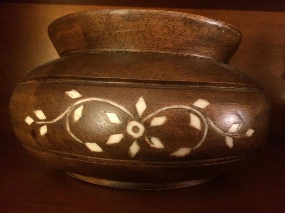 Vintage Mother of Pearl Inlaid Wooden Bowl