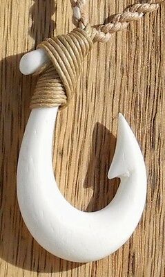 Polynesian Style Bone Fish hook Pendant is Good Luck Safe Journey Over Water