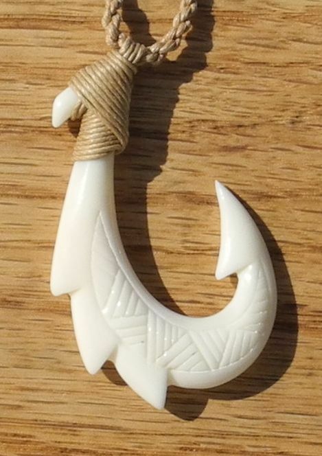 Polynesian Style Bone Dragon Fish hook Pendant Good Luck Safe Journey Over Water