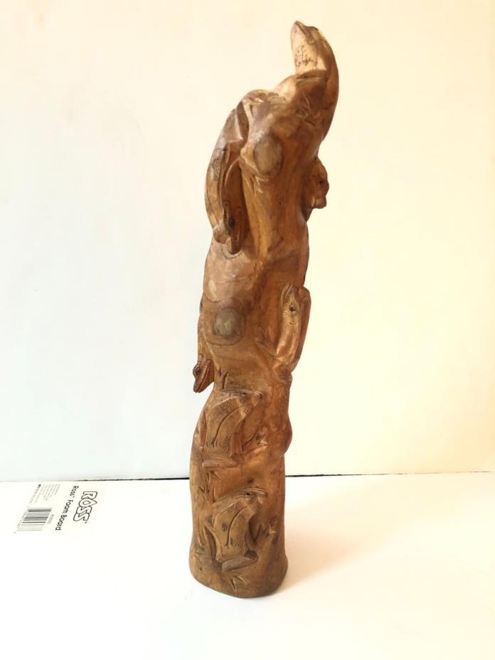 Wonderful Carved Wooden Lizards Totem Statue 16.5