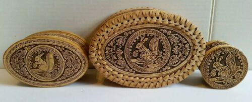 3 Handcrafted Russian Birch Bark Squirrel Decorated Jewelry and Trinket Boxes