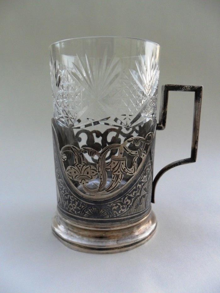 Russian silver glass holder with original crystal glass
