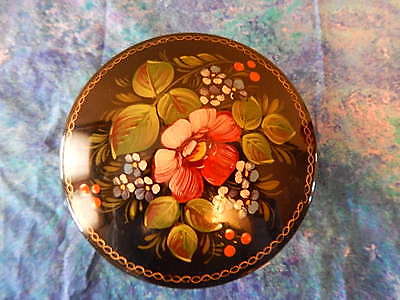 Metal bowl/trinket dish made in USSR hand painted black red interior