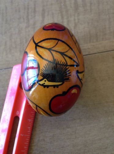 Vintage Hand Painted Russian Lacquered Wood Egg Family Porcupines Signed