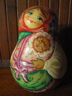 Russian Rolly Polly Bell Wooden Doll Girl & Baby Russian Matryoshka Nevolyashka