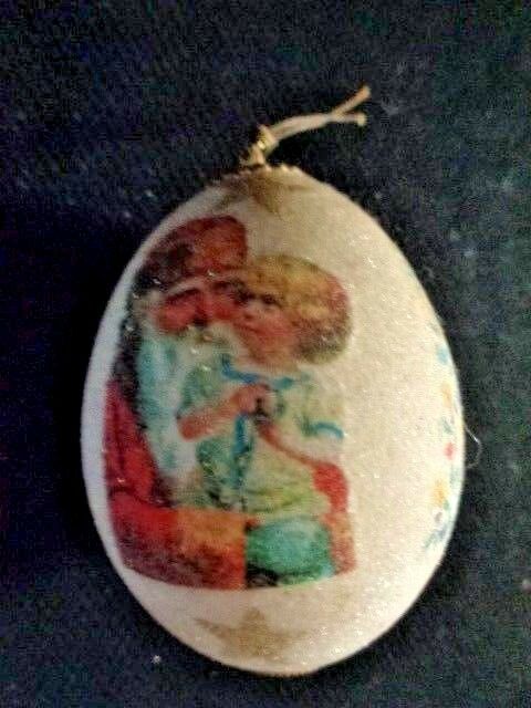 REAL EGG CHRISTMAS ORNAMENT RED AND BLUE FLOWERS RUSSIAN LOOK