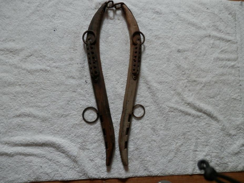 Antique horse collar hames wood iron primitive farm tool Western vtg #4