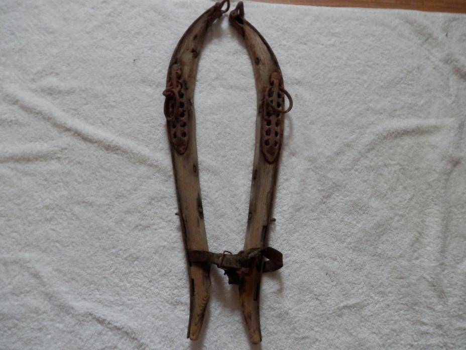 Antique horse collar hames wood iron primitive farm tool Western vtg #1