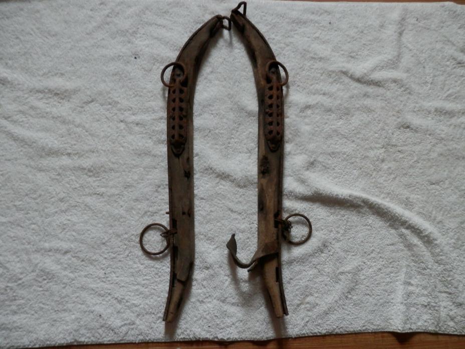 Antique horse collar hames wood iron primitive farm tool Western vtg #3