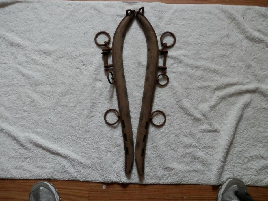 Antique horse collar hames wood iron primitive farm tool Western vtg #2