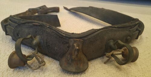 Antique Vintage Primitive Leather Horse Sleigh Bell Harness