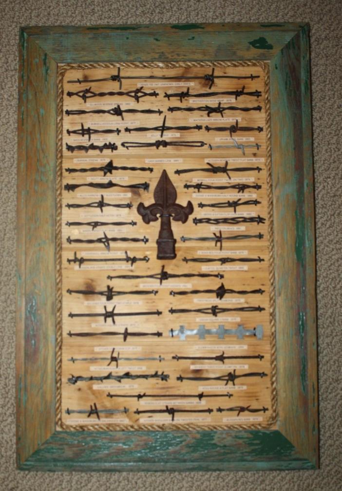 Antique Barbed Wire Display Collection 38 cuts Wall Plaque Green Picture Frame