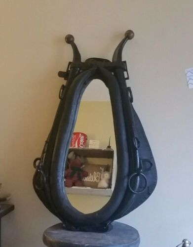 Vintage Leather Horse Collar Mirror Rustic Farm Ranch Cabin Decor Large 30”X19”