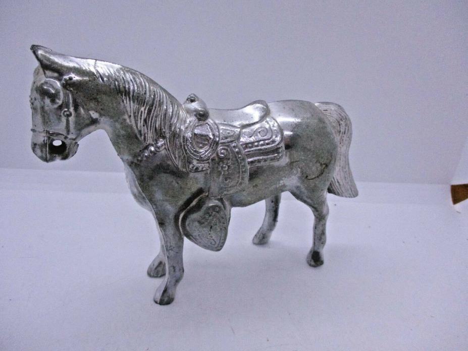 VTG METAL HORSE WITH SADDLE SILVER COLOR HOLLOW