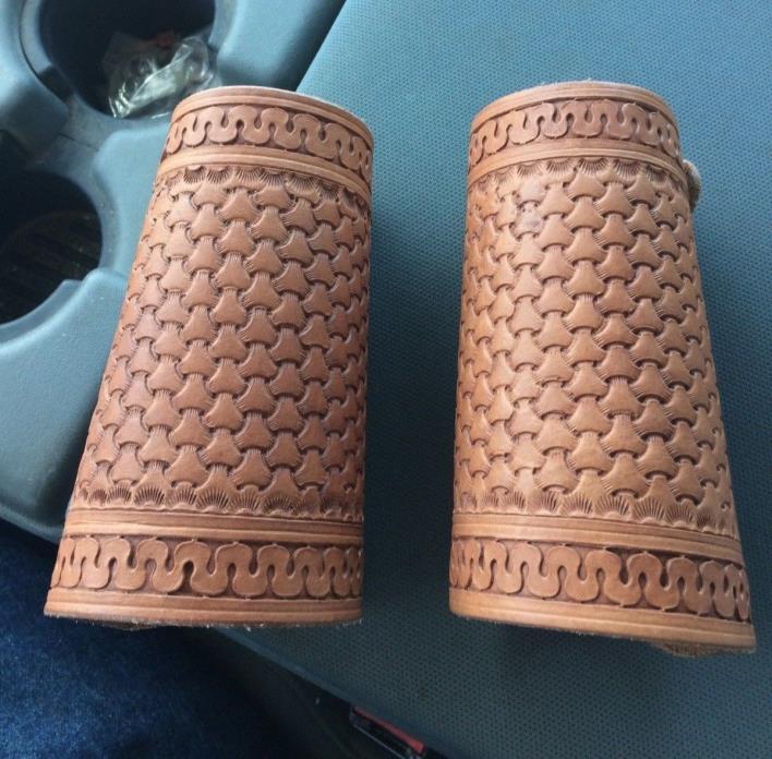 Leather cowboy cuffs custom hand tooled child's large/xlarge women's small