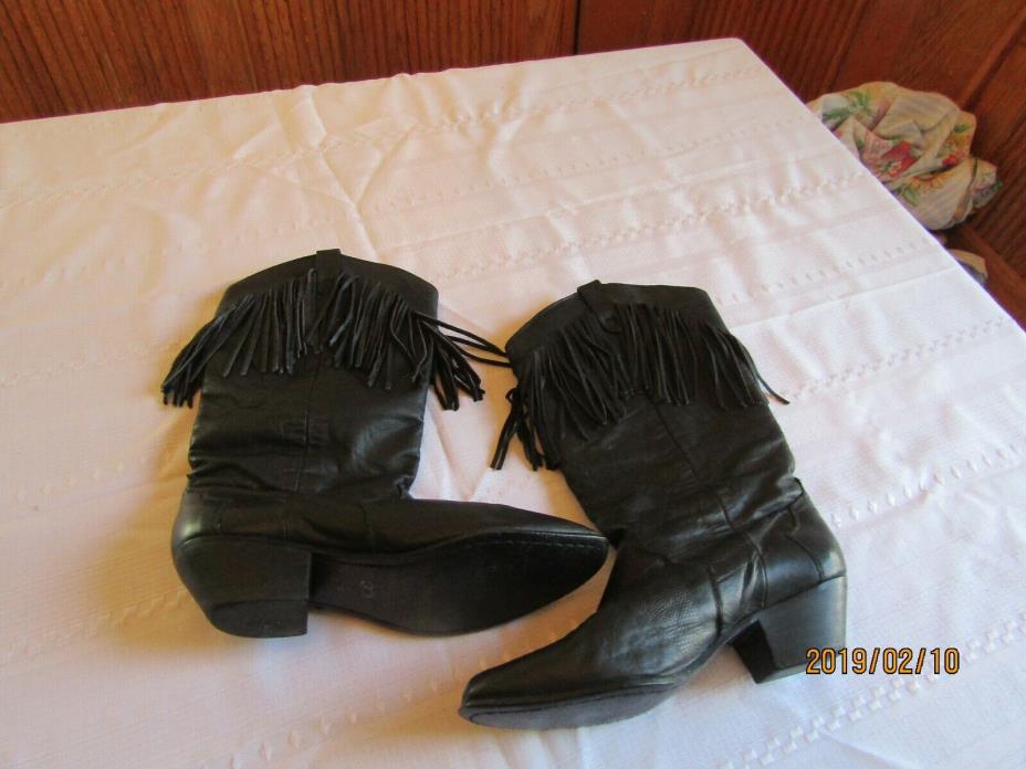 Dingo black fringed womans boots 7.5 med.  13 tall   1.5 heel