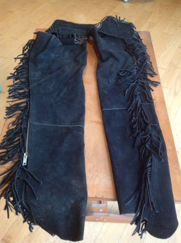 Vintage Used Western Cowboy Suede Leather Chaps Fringe Motorcycle Collectible