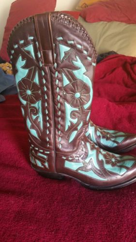 Vintage FANCY Cowboy Turquoise COWGIRL Boots LANE Women's 10