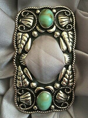 Rectangle Chevron Scarf Slide Antiqued Silver Faux Turquoise