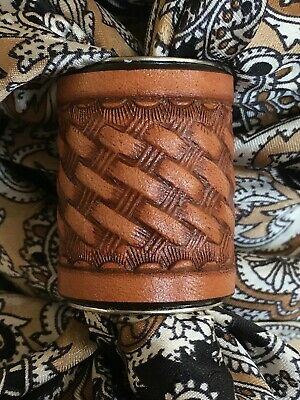 LARGE Scarf Slide for Thicker Wild Rags Leather Hand Tooled BW Light