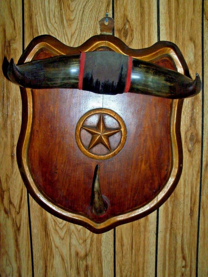 Western - Lone Star - Buffalo Horn - Texas - Plaque - Hat Rack - Wall Shield