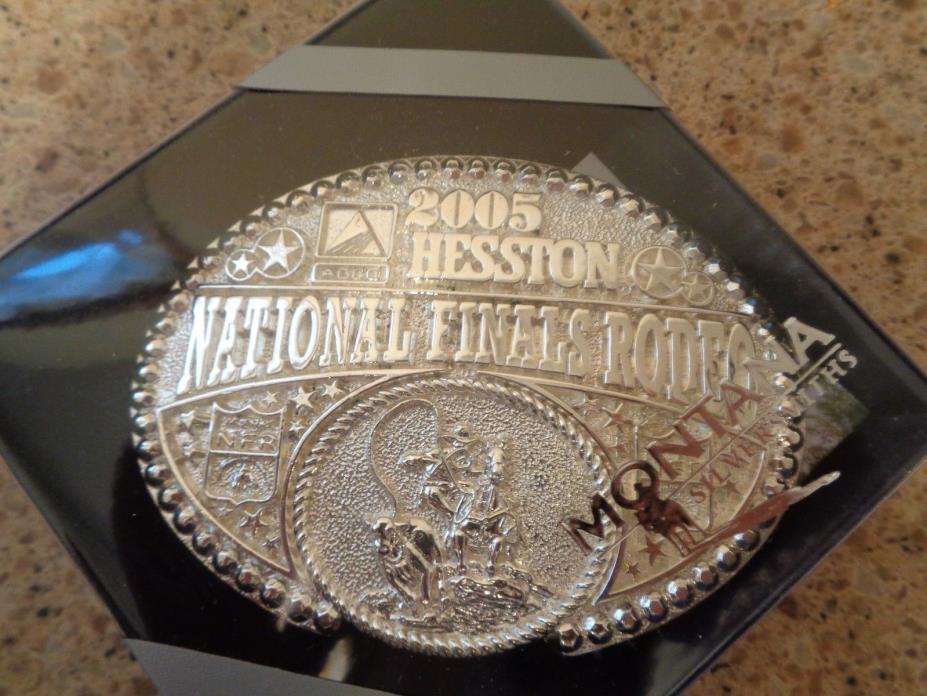 2005 Hesston National Finals Rodeo Adult Silver Belt Buckle NIB Dealer Stock