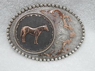 Vogt Sterling Silver & 10K Gold Trophy Belt Buckle Western Horse Cowboy Cowgirl