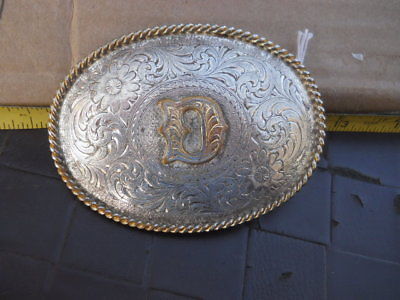 Vintage Montana Silver Plate Western Belt Buckle Letter D Dave Dale Dawn Dixie
