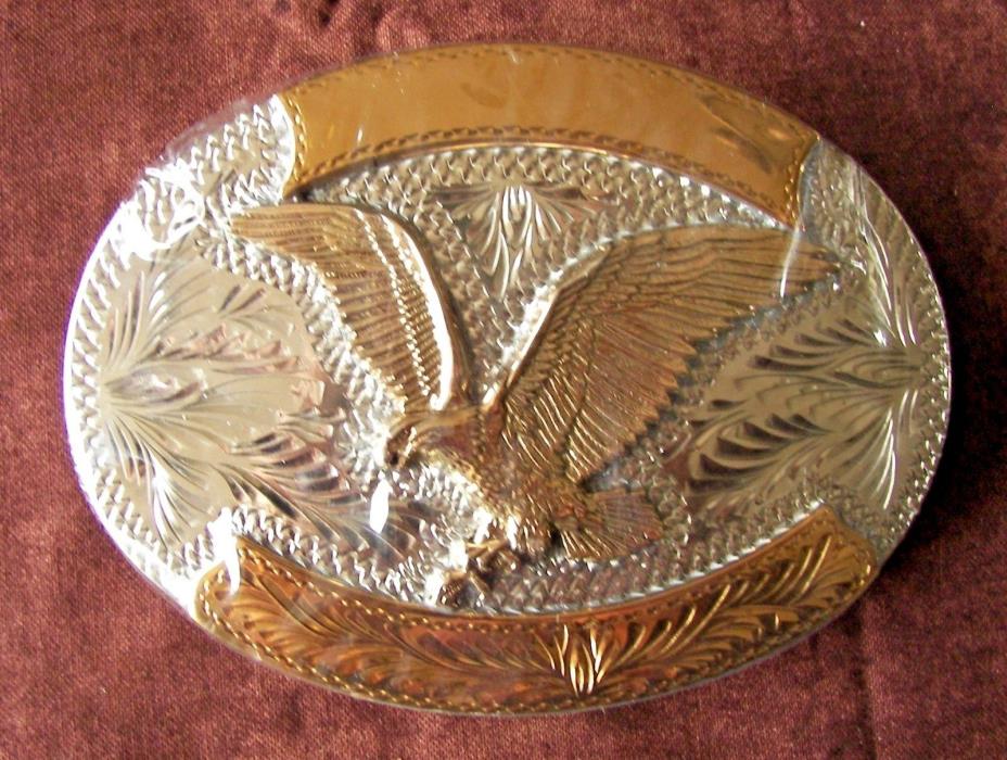 VTG SILVERSMITH COLLECTION EAGLE IN FLIGHT,SILVER/GOLD BELT BUCKLE,HAND MADE