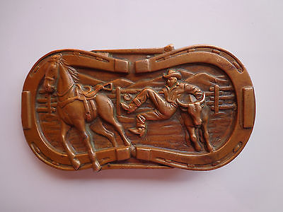 Vintage Western Collectable Belt Buckle Leavens MFG Rodeo Sport Steer Wrestling