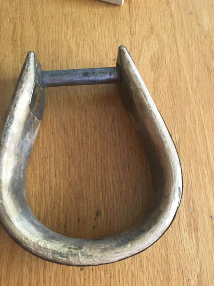 Vintage Brass Covered Wooden Stirrup, looks handcrafted, has been used