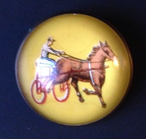 Vintage Intaglio Glass Dome Brass Horse Bridle Rosette Chariot Racing Brooch/Pin
