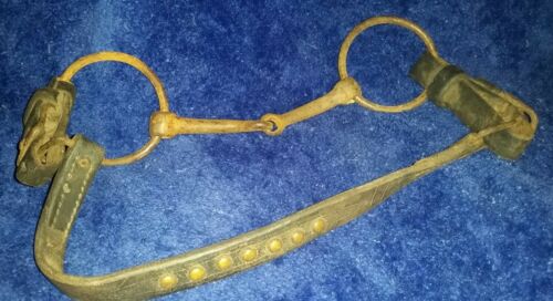 Vintage Antique O Ring Snaffle Bit With Leather And Vintage Spots