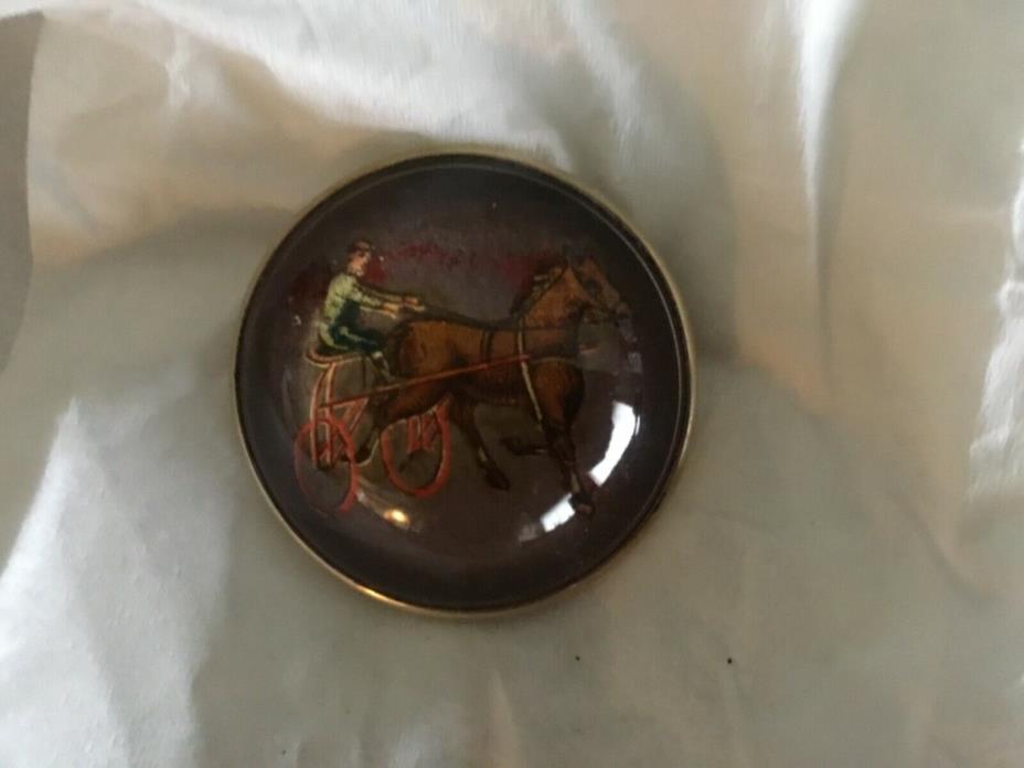 Bridle button, horse bridle decoration, trotter motif with pin back.