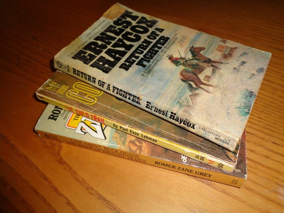 3 vintage western paperbacks  Ernest Haycox,Paul Evan Lehman Romer Zane Grey