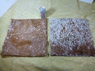 TWO TEXAS ZIPPERED 100% COWHIDE PILLOW COVERS OUTSTANDING CONDITION 15.75X15.75
