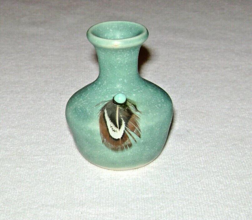Miniature Native American Pottery Feather Vase Artist Signed